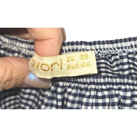 Favori Top Sz S 4 6 EU 38 Balloon Ruffle 3/4 Drop Sleeve Cropped Gingham Blue - Picture 11 of 12